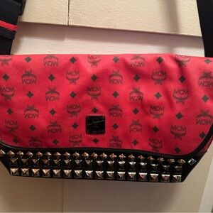 MCM Red and Black Logo Pattern Bag